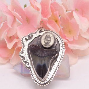 Sterling Silver Scrimshaw & Shark Tooth Necklace